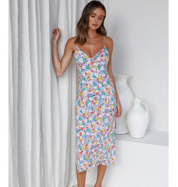 

fashion dress 2021 summer women's suspender open back print, Black;pink