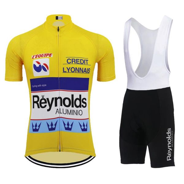 

racing sets retro cycling jersey 2021 set yellow pro team bike wear mtb bib shorts road bicycle clothes ciclismo triathlon, Black;blue