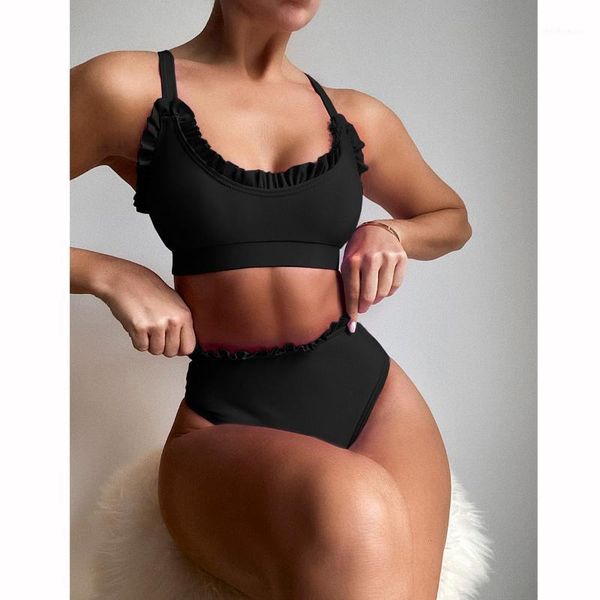 

push up swimsuits for women bikini high waisted set ruffle swimwear summer swimming suits beachwear bathing suit biquini women's, White;black