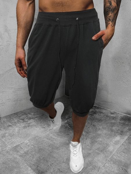 

men solid drawstring waist shorts b3vg#, Black