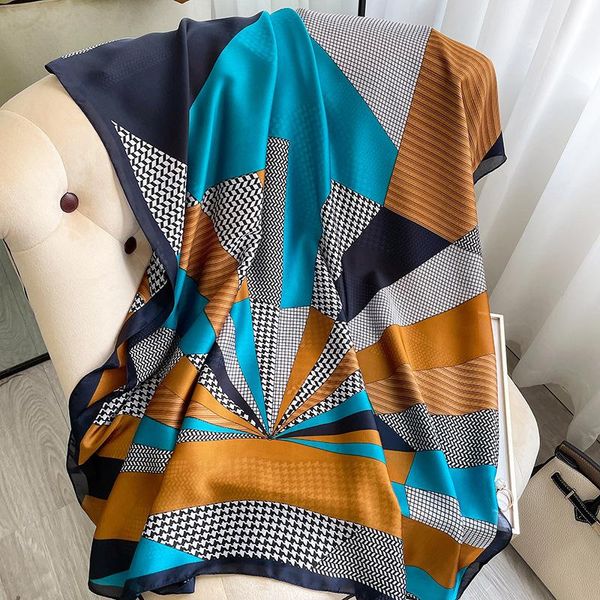 

scarves 2021 scarf silk shawl painting pashmina lady women neck wrap floral hijab foulard female, Blue;gray