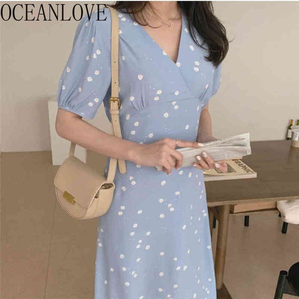 

retro puff sleeve summer dress women print floral elegant vestidos robe v neck ol chiffon dresses a-line 16772 210415, Black;gray