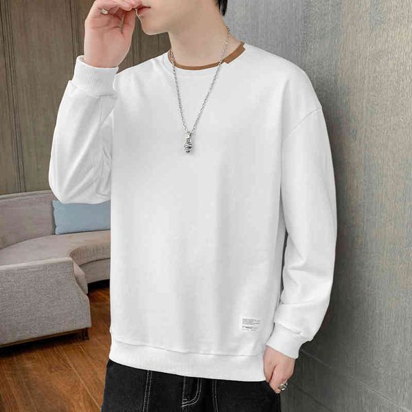 

2021 new autumn and winter sweaters long sved t-shirts loose solid color bottoms korean trendy men's wear, Black