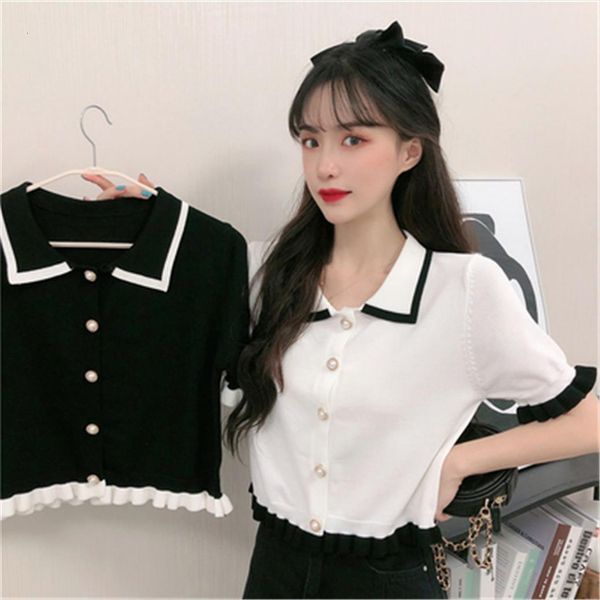 

ruffles knit cardigan shirt women sweaters single breasted patched elastic crop sweater summer female cardigans, White;black