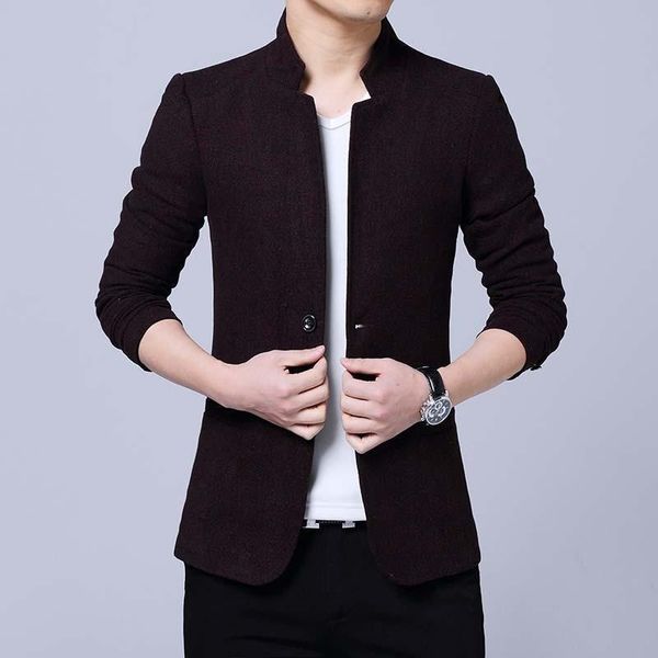 

men's suits & blazers men stand collar male slim fit business casual blazer coat brand outwear jacket, White;black