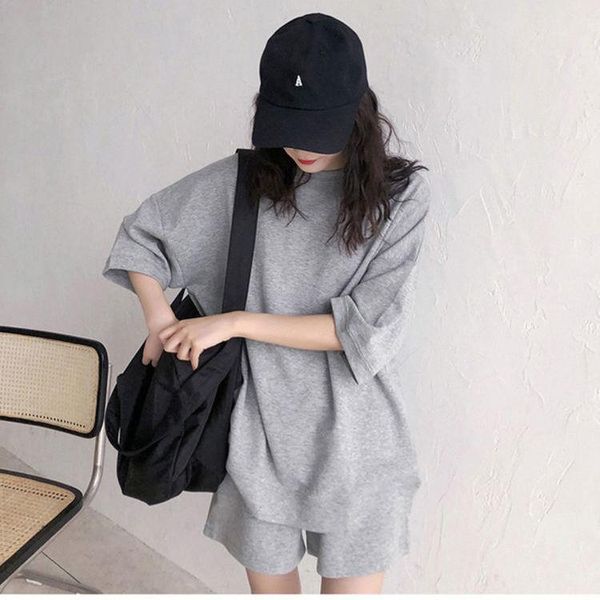 

women's t-shirt 2021 summer short sleeve shorts set korean leisure loose sports two piece (pants set) fashion, White