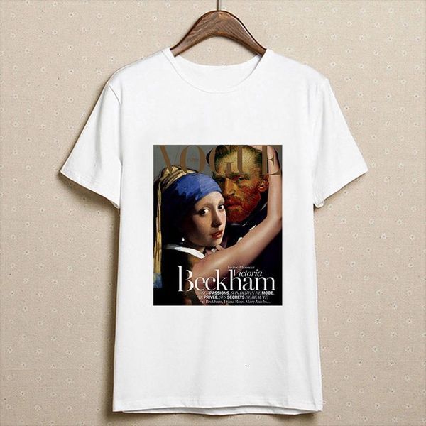 

summer spoof van gogh men t shirt and women fun fashion printed personality harajuku funny thin section, White;black