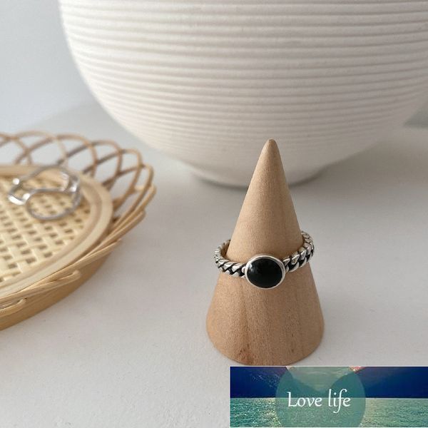 

925 sterling silver retro black drop glaze round disc thai silver ring for women girls lock chain finger ring jewelry s-r868