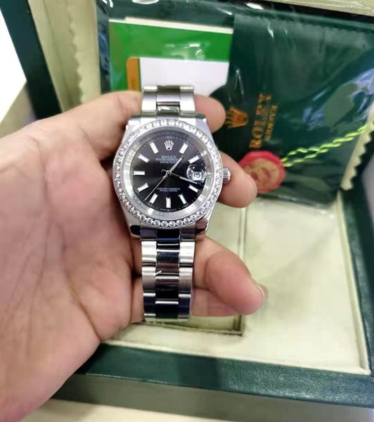 

with original box watch sapphire glass 41mmday-date black dial diamond bezel asia 2813 movement automatic mechanical mens watches, Slivery;brown