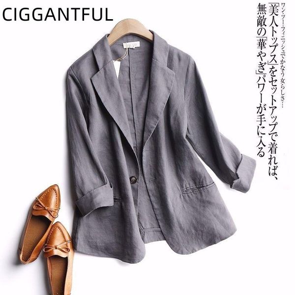 

summer thin small suit jacket women literary retro slim linen plus size three quarter sleeve coat casual vintage outerwear women's suit, White;black