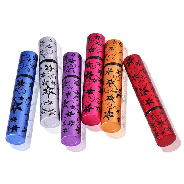 

storage bottles & jars empty 8 ml perfume refillable bottle aluminum housing glass liner cosmetic container spray pump printed rattan metal