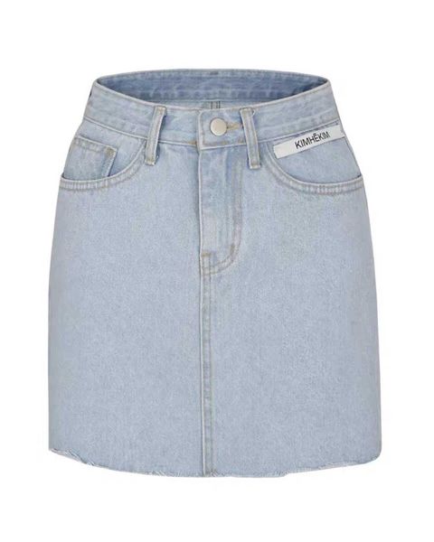 

skirt kimhekim denim women's summer high waist slim a-line with hip, Black
