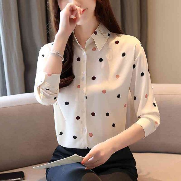 

feminine chiffon shirt woman long sleeves spring temperament women's s wave point print blouses 936c 210420, White
