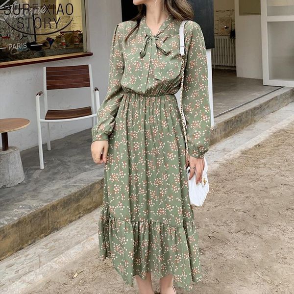 

casual dresses women dress spring long sleeve chiffon printing high waist elasticity a-line lady' vestidos 8635 50, Black;gray