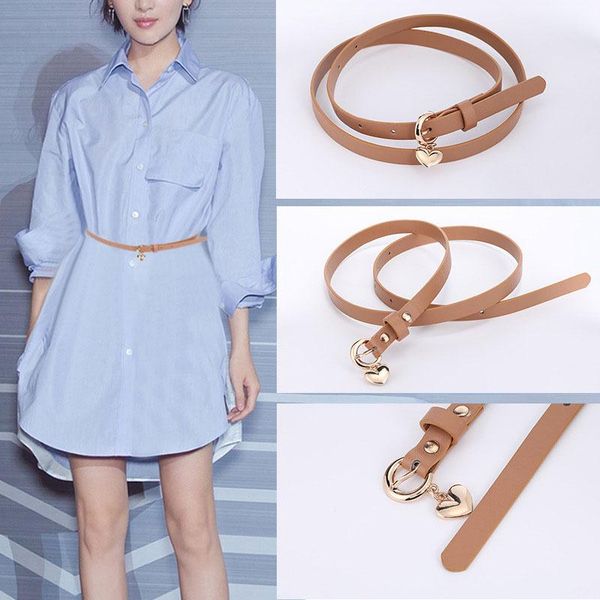 

belts fashion female belt love heart metal buckle waistband solid color pu leather for women lady dress accessories, Black;brown