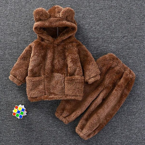 

clothing sets children's suit pajamas, infant plush suit, baby home service, korean version, cute warm arctic velvet, pajamas, White