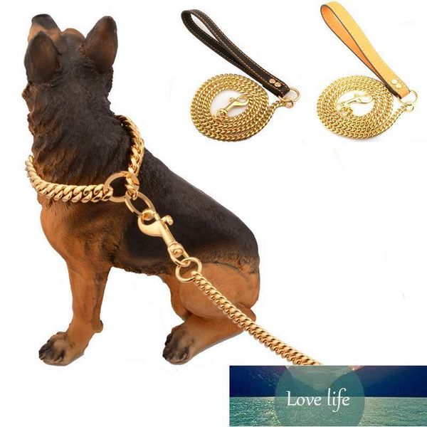 Guinzagli per cani in catena d'oro per animali domestici in acciaio inossidabile Manico in pelle Guinzaglio portatile Cinghie in corda Cucciolo di cane Addestramento per gatti Collare antiscivolo Forniture1 Prezzo di fabbrica design esperto