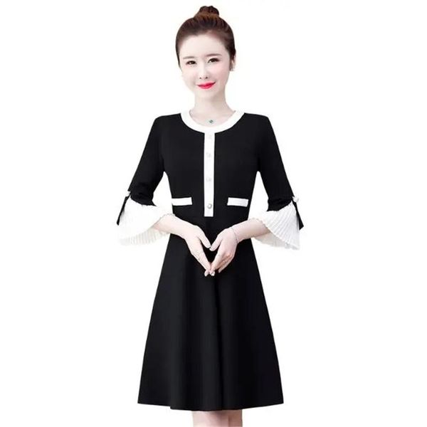 

casual dresses plus size l-5xl women's clothing 2021 autumn fashion trumpet sleeves slimming belly reduction zipper dress elegant femme, Black;gray