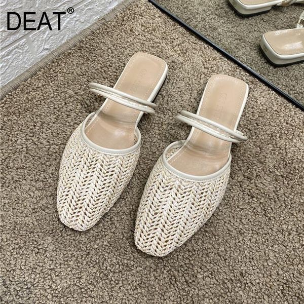 

slippers [deat] 2021 spring summer square toe shallow hollow out breathable braid flat women shoes fashion tide 10i743, Black