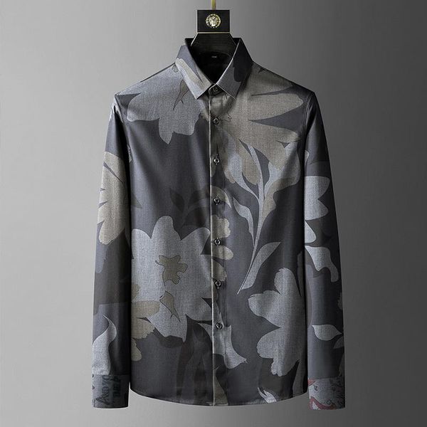 

men's casual shirts flower shirt male formula dress social party homicide 2021 herfst men blossom slim long mouw, White;black