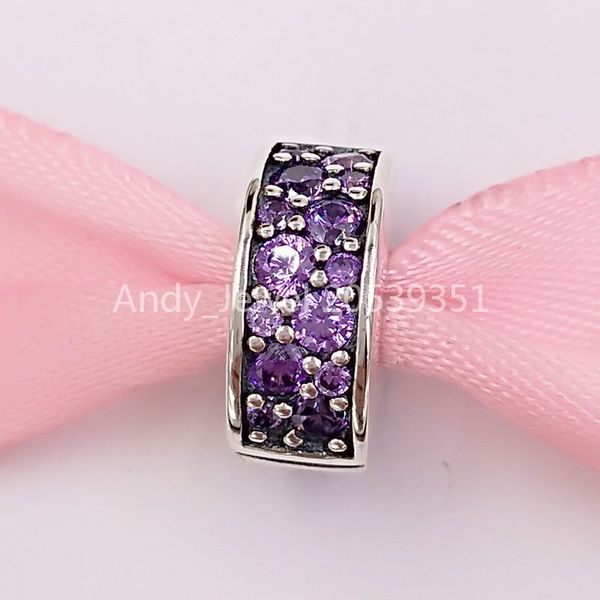 Andy Jewel 925 Sterling Silver Beads Fancy Purple Shining Elegance Spacer Clip Fit Stile europeo Marca Bracciali Collane ALE 791817CFP Gioielli regalo