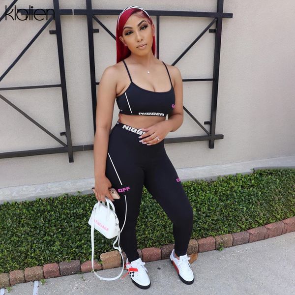 

pants women tracksuit fashion casual print letter tank and trousers two piece set summer skinny stretch fitness outfit, White