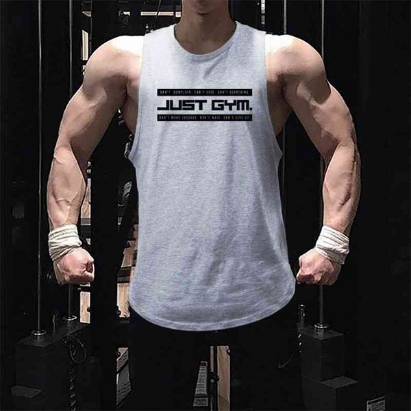 

new fashion bodybuilding tank men gym fitness sleeveless shirt cotton stringer singlet undershirt male workout clothing 210421, White;black