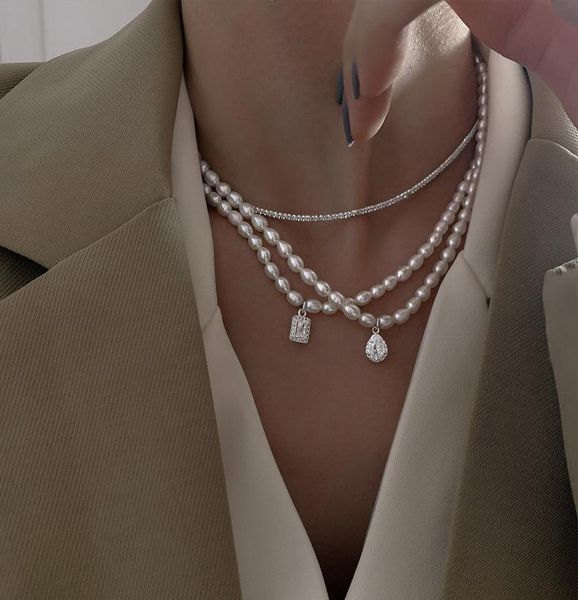 

chains romantic pearl zircon chain necklace pendant for women bridal jewelry party wedding chocker, Silver