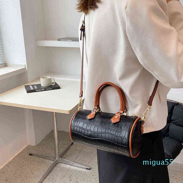 

fashion bag tote women small barrel-shaped boston handbag pu leather all-match crossbody shoulder trending
