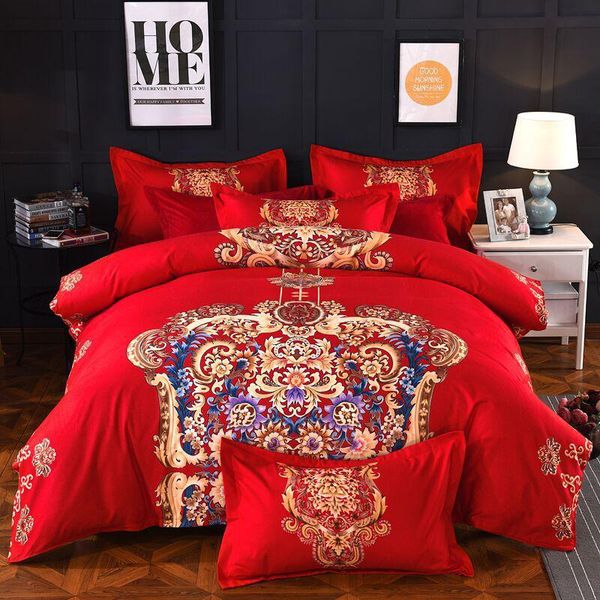 

bedding sets chinese marry bedclothes full  polyester 4pc set duvet cover pillowcase flat sheet home textiles bedroom bedspreads