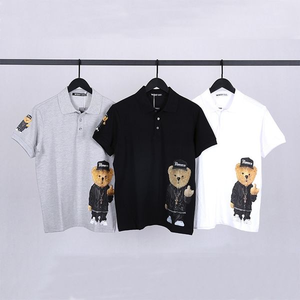 

chao brand men's youth pickup bear print lapel cotton poio shirt, White;black