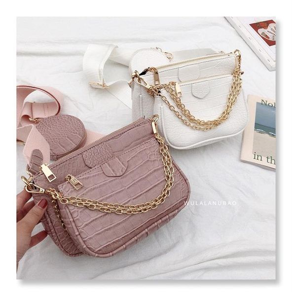 

vintage crocodile women shoulder bag luxury chain crossbody pu leather ladies 3 set wallet bags