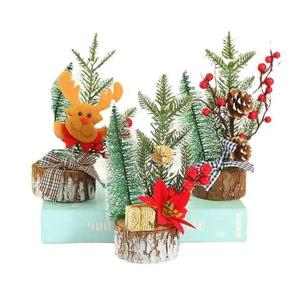 

christmas decorations mini tree artificial tablewith wooden base & cute ornaments for desk dining table