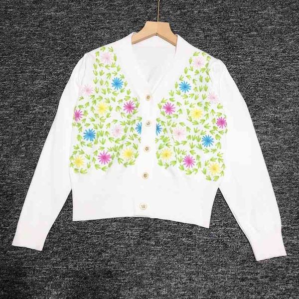 

sweater knit 2021 autumn and winter women's wear long sleeve heavy industry flower embroidery loose thin ted cardigan coat, White;black