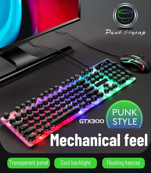 

keyboards gtx300 keyboard and mouse set punk retro backlit game usb wired suspension