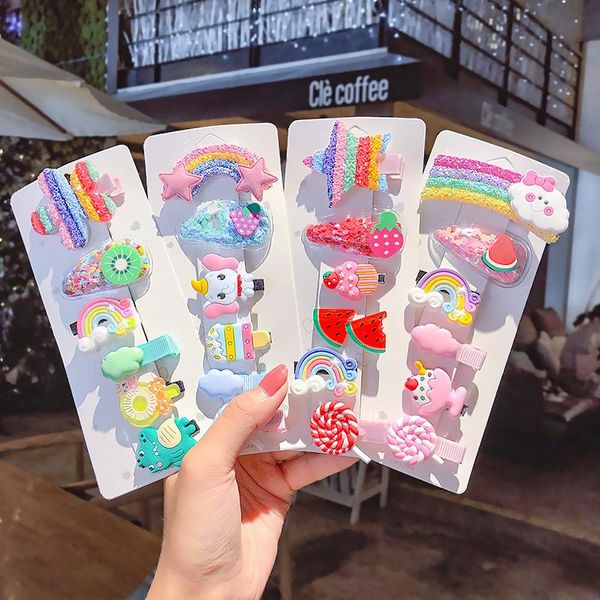 

hair accessories korean children's hairpin cute rainbow bb clip girl's baby bag cloth headdress cartoon princess, Slivery;white