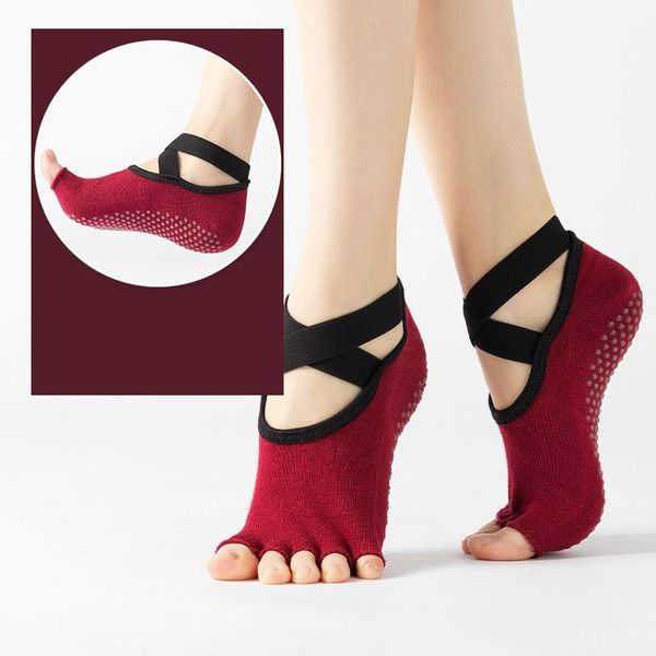 

sports socks anti-slip dispensed yoga female ballet backless five finger, Black