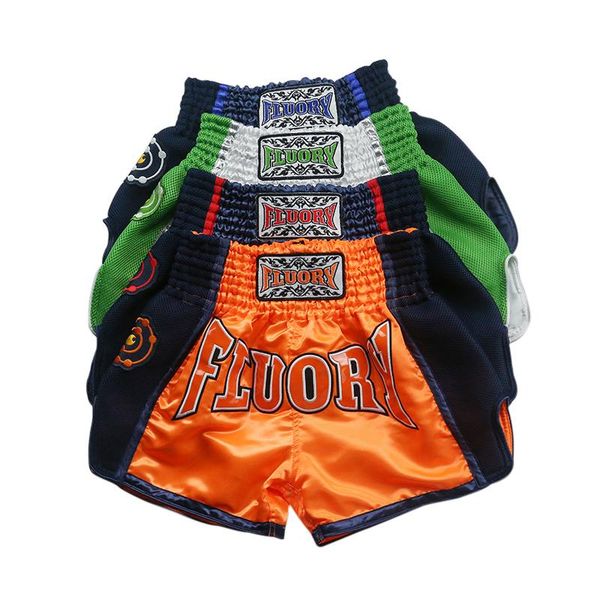 

boxing trunks kids fluory muay thai shorts embroidered patch kick, Blue