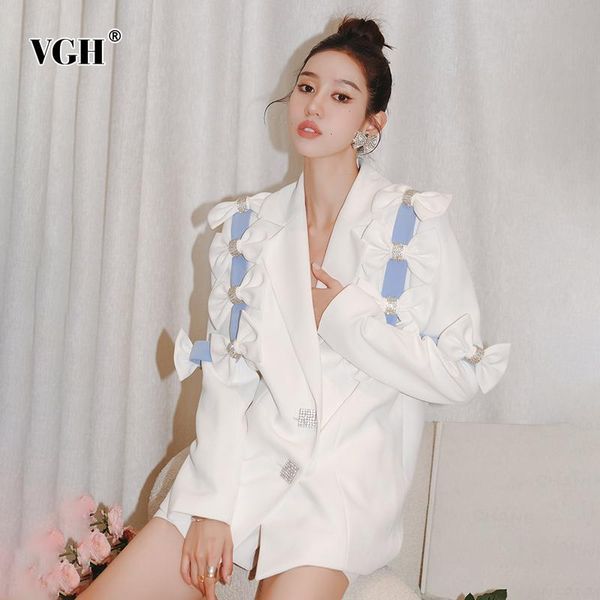 

women's suits & blazers vgh white patchwork bowknot colorblock women notched long sleeve korean straight casual suit 2021 spring fashio, White;black