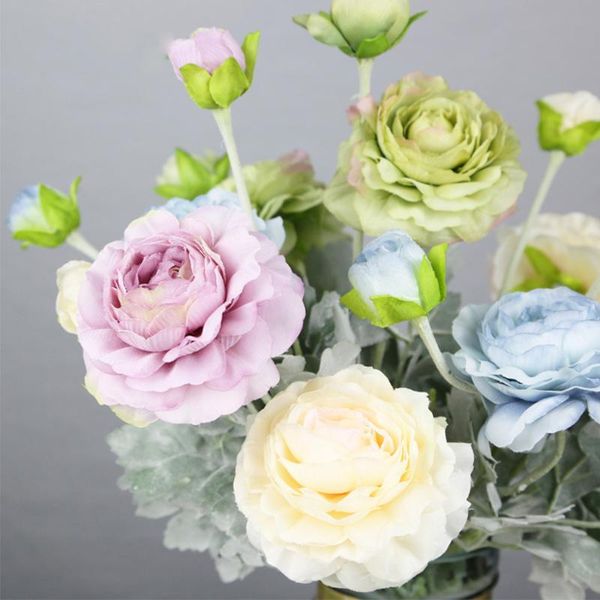 

bloom artificial fake peonies silk flowers backdrop for a wedding home decoration blue dahlia lotus flocking leaves stem decorative & wreath