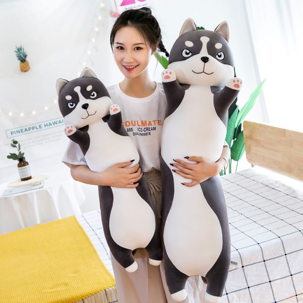 

80/100cm long husky plush toy soft stuffed doggy cute animal down cotton filled squishy long pillow bed sleeping friend present