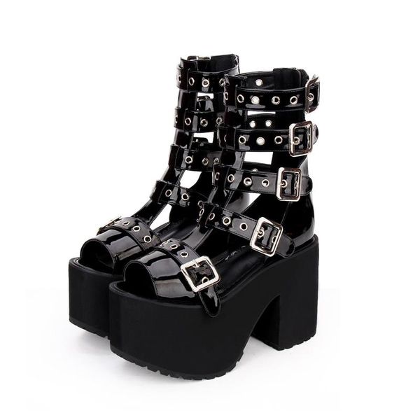 

angelic imprint women's super high heels lolita sandals summer punk style woman trifle pumps shoes size 35-39 8975, Black
