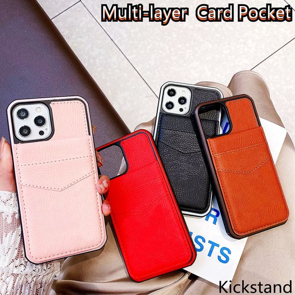 

luxury wallet phone cases for iphone 14 13 i 12 11 pro max xs xr xsmax plus shell fashion designer multi-layer card holder pocket kickstand