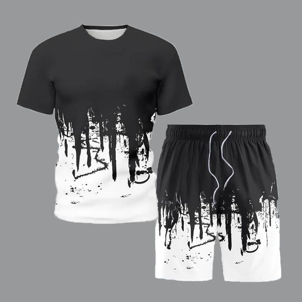

jogging clothing 2021 summer leisure sport sets graffiti printing outfit man t-shirt and shorts tracksuit suit joggers uniform men 5xl, Black;red