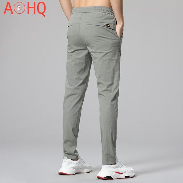 

men's pants summer thin casual men clothing elastic waist straight slim mens dress fashion, Black