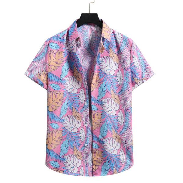 

men's casual shirts pink leaf print hawaiian shirt men hipster short sleeve button up beach party holiday vacation clothing camisa homb, White;black