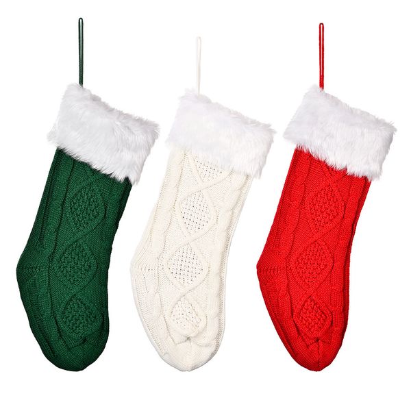 

christmas stockings 22 inch large size cable knitted stocking gifts decorations for family holiday xmas party ivory white red color 1221609