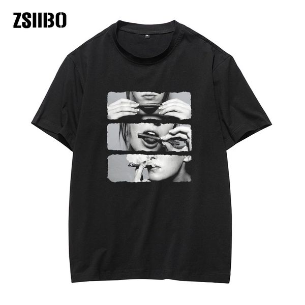 

male summer o-neck short sleeve woman's t-shirt roll lick smoke tshirt joint high hemp bluntcustomize hip hop tees, White;black