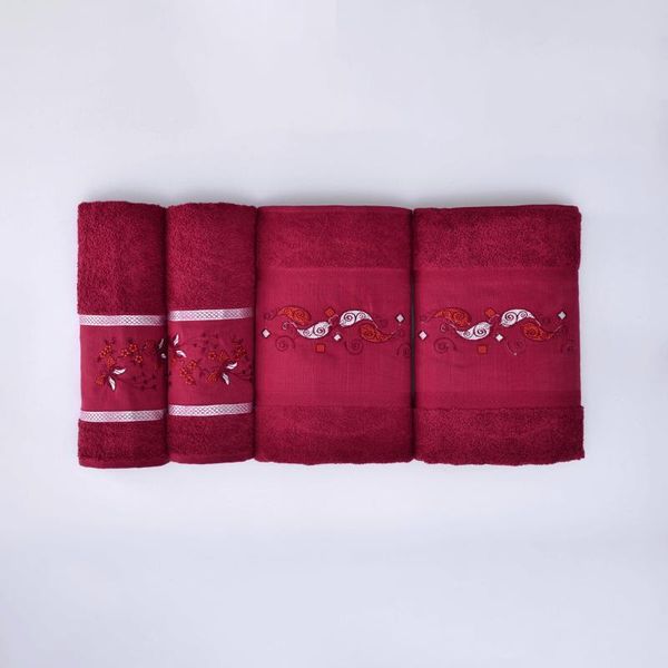 

towel 4 part embroideried burgundy bath set