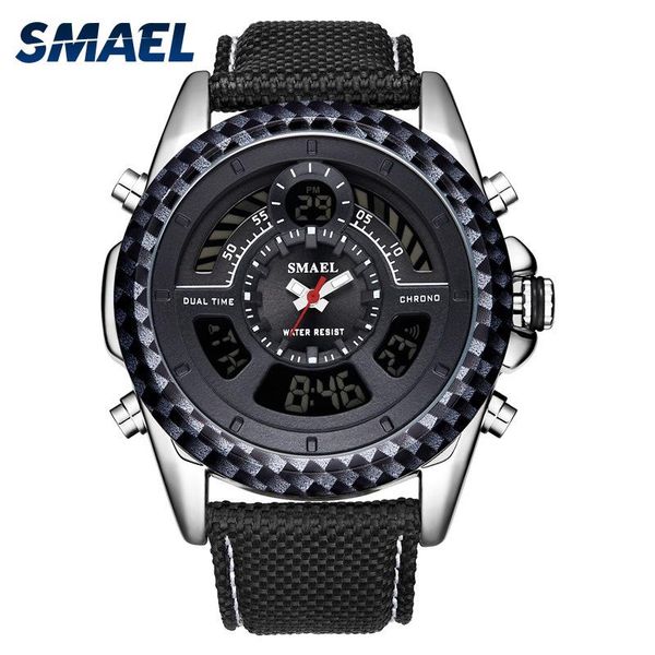 

wristwatches men's digital watches waterproof electronic clock smael fashion nylon strap large dial military sport watch for me, Slivery;brown